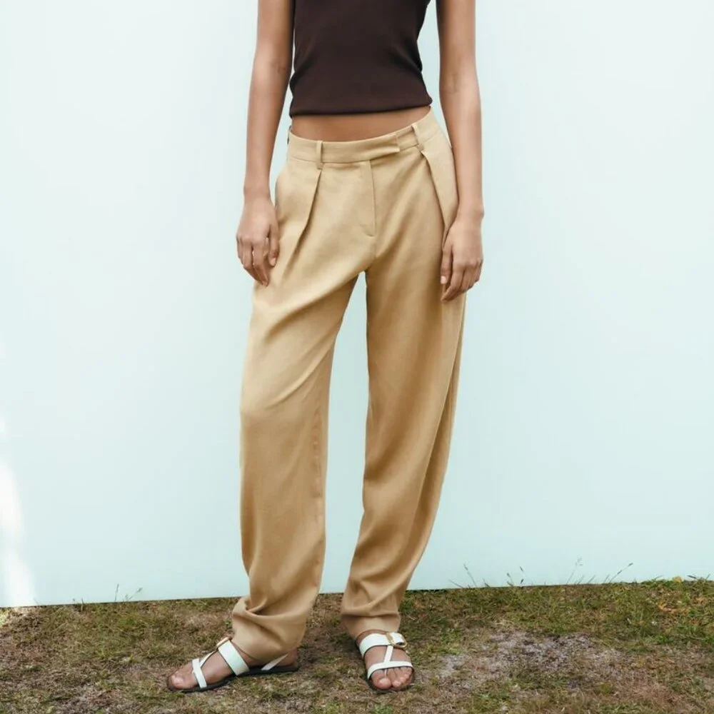 Zara Linen Blend Darted Trousers